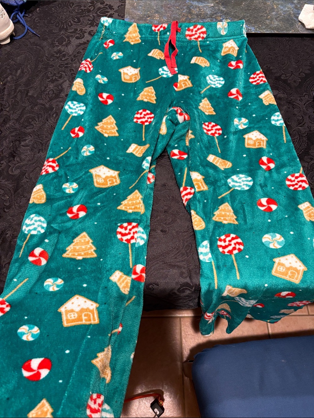 Kids Festive Teal Candy-Print Pajama Pants